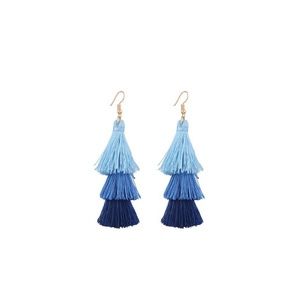 Goldtone Tiered Blue Tassel Earrings